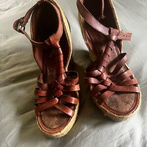 Sam Edelman Women's Brown Leather Wedge Sandals